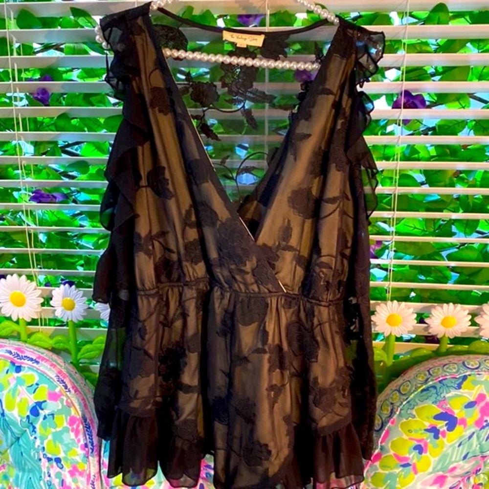 The Vintage Shop black lace shorts romper with ruffles